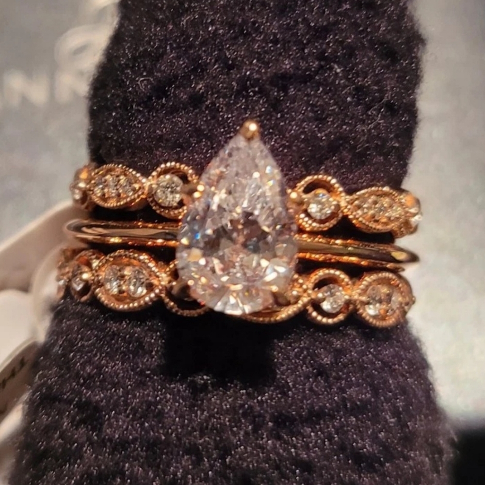 Adrianna Papell 14k Rose Gold Diamond Ring Set